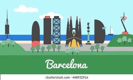 Skyline of Barcelona city in Catalonia - Spain