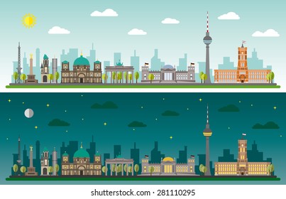 Skyline of Berlin by day and night
