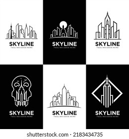 Conjunto de diseño del logotipo de la construcción de líneas horizontales