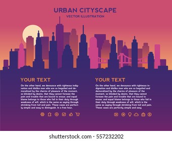 Skyline with buildings, sky and copy space. Business travel and tourism concept with place for text. Image for presentation, banner, placard and web site. Vector illustration