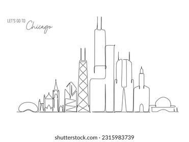 Skyline of Chicago, Illinois, USA. single continuous line drawing art vector illustration