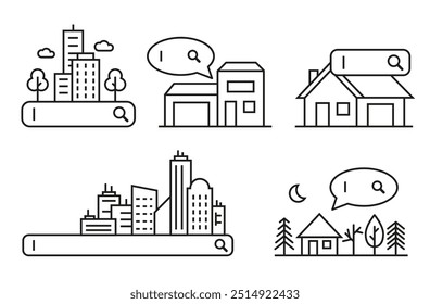 Horizonte de los edificios de la ciudad. Antecedentes Urbanas. Construyendo iconos de búsqueda. EPS 10.