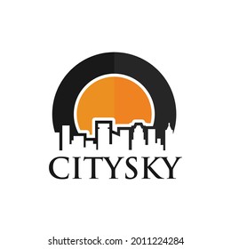 Skyline der Stadt Symbol. Logo-Design von Letter O und Sun-Symbolen. Vektorgrafik.