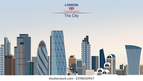 Skyline of The City, London's business and financial centre. Vector illustration