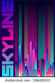 Skyline City Night Neon Gradient Poster 
