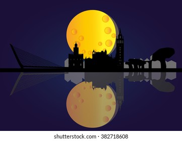 skyline of the city of Seville in Spain at night