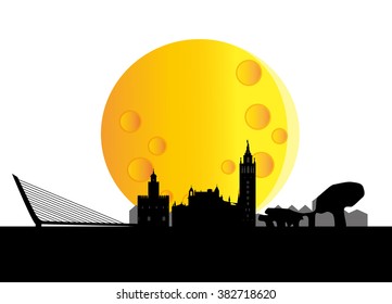 skyline of the city of Seville in Spain at night