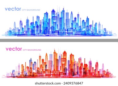 Skyline city silhouettes. City background with architecture, skyscrapers, megapolis, buildings, downtown.