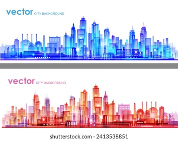 Skyline city silhouettes. City background with architecture, skyscrapers, megapolis, buildings, downtown.