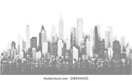 Skyline City Square Pixel Halftone 