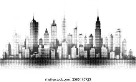 Skyline City Square Pixel Halftone 