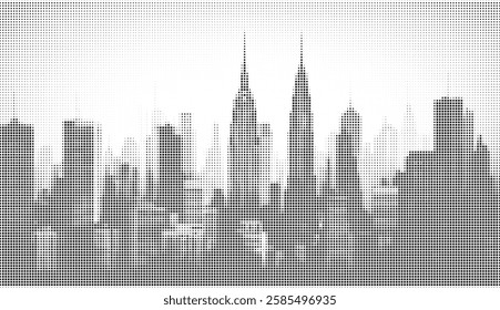 Skyline City Square Pixel Halftone 