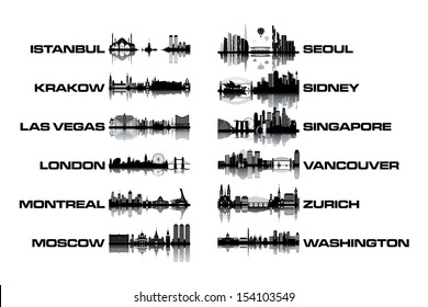 Skyline collection - black and white vector illustration