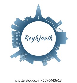 Reykjavík skyline with colorful buildings. Circular style. Stock vector illustration