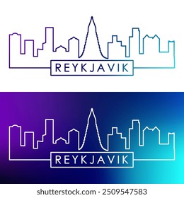 Reykjavík skyline. Colorful linear style. Single line. Editable vector file.