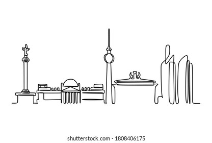 Skyline Continuous One Line Drawing, Vector Illustration