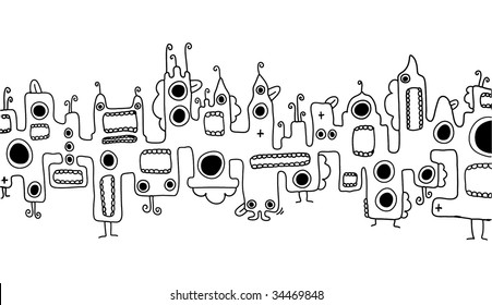 skyline creatures doodles on London Tower Bridge and Big Ben - Great Britain