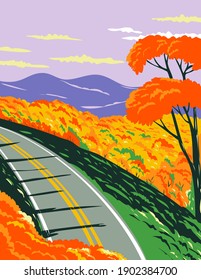 Skyline Drive At The Shenandoah National Park With The Blue Ridge Mountains During Fall In Virginia WPA Poster Art 