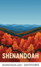 Skyline Drive in Shenandoah National Park offers a spectacular view of the Blue Ridge Mountains, with the vibrant autumn colors of the trees creating a stunning backdrop against the rolling hills.