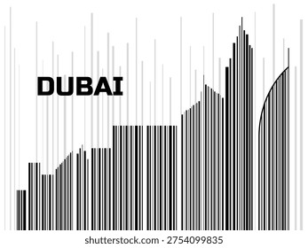 Skyline of the Dubai City. Emirates skyline. Vector illustration with silhouette popular buildings