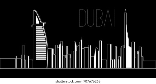 Skyline of Dubai on a black background, Vector illustration
