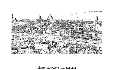 Skyline of Florence City in Italy. hand drawn sketch illustration in vector.