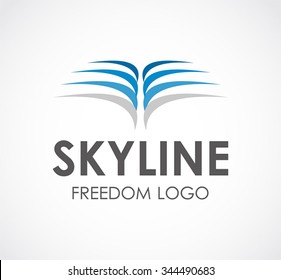 Skyline of freedom wing abstract vector and logo design or template ribbon fly business icon of company identity symbol concept