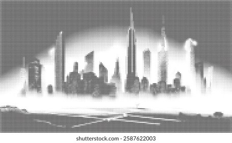 Skyline Halftone Pixelated Dot Background
