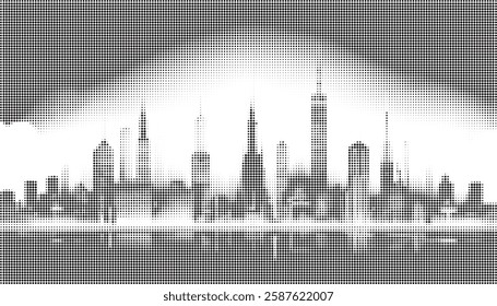 Skyline Halftone Pixelated Dot Background
