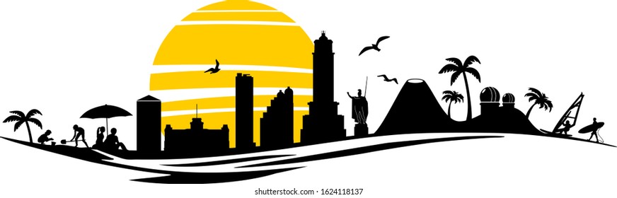 Skyline Honolulu Hawaii Silhouette Vector Outline