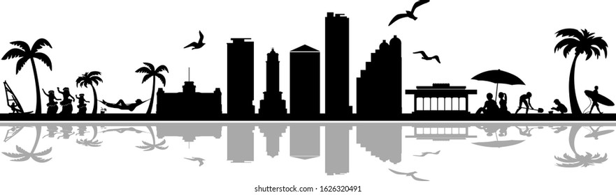 Skyline Honolulu Hawaii Silhouette Vector Outline