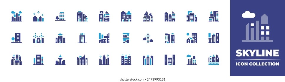 Skyline icon collection. Duotone color. Vector illustration. Containing city, skyline, skycraper, urbanity, building, buildings, skyscraper, officebuilding, architecture. 