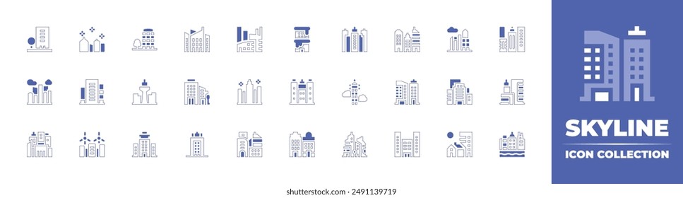 Skyline icon collection. Duotone style line stroke and bold. Vector illustration. Containing city, skycraper, urbanity, building, buildings, skyscraper, officebuilding, architecture.