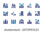 Skyline icon set. Duotone color. Vector illustration. Containing city, skyline, skycraper, urbanity, building, buildings, skyscraper.