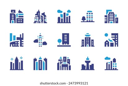 Skyline icon set. Duotone color. Vector illustration. Containing city, skyline, skycraper, urbanity, building, buildings, skyscraper.