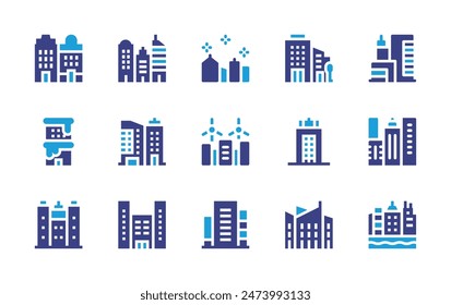 Skyline icon set. Duotone color. Vector illustration. Containing city, buildings, officebuilding, skyscraper, building, architecture.