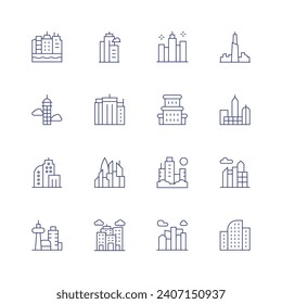 Skyline icon set. Thin line icon. Editable stroke. Containing city, skyscraper, skyline, architecture.