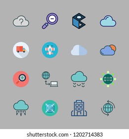 skyline icon set. vector set about grid, building, cloud and side view icons set.