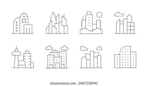 Skyline icons. Editable stroke. Containing skyline, city, skyscraper.