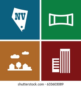 Skyline icons set. set of 4 skyline filled icons such as vegas, panorama mode, city landscape