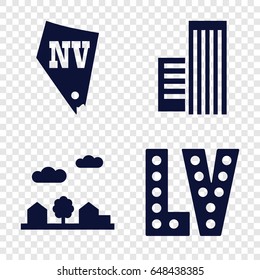 Skyline icons set. set of 4 skyline filled icons such as vegas, city landscape