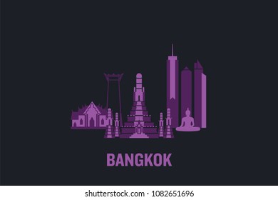 Skyline illustration of Bangkok. Flat vector design.