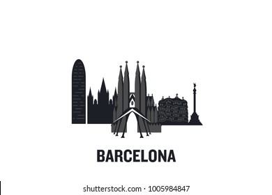 Skyline illustration of Barcelona. Flat vector design.	