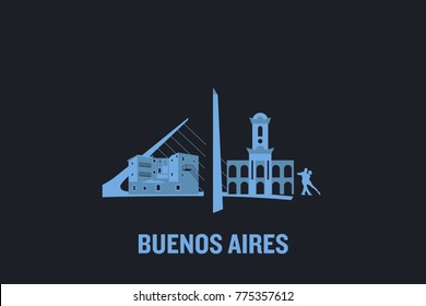 Skyline illustration of Buenos Aires. Flat vector design.