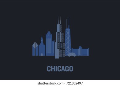 Skyline illustration of Chicago. Flat vector design.	