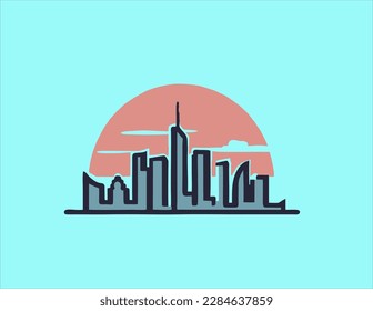 skyline illustration design template, skyscraper icon design
