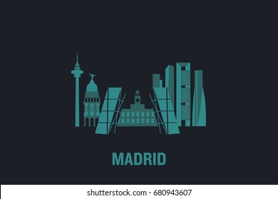 Skyline illustration of Madrid. Flat vector design. 