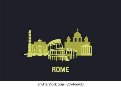 Skyline illustration of Rome. Flat vector design.