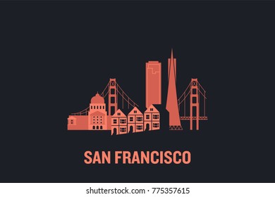 Skyline illustration of San Francisco. Flat vector design.