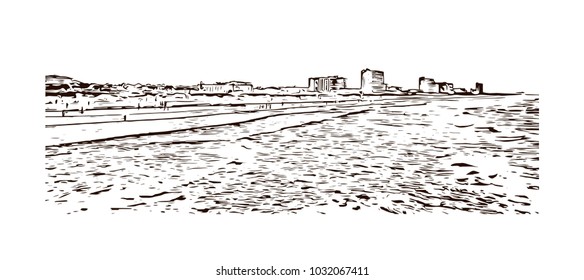 Skyline of Jacksonville City in Florida, USA. Hand drawn sketch illustration in vector.